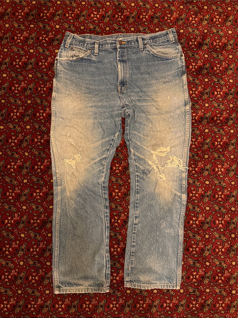 Dickies Light Blue Straight Men's Jeans with Distressed Knees